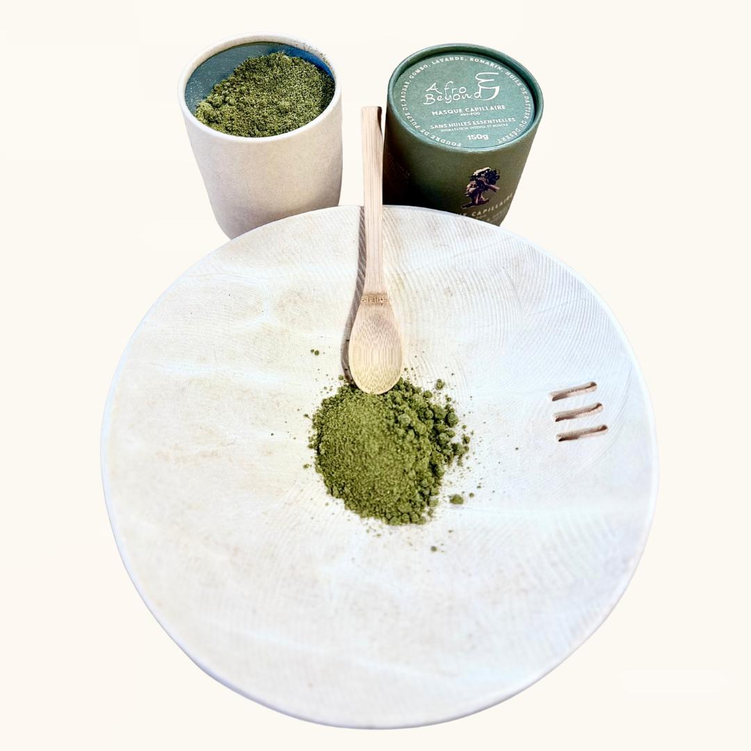 Masque capillaire à base de poudre de pulpe de baobab, gombo, lavande, romarin, huile de dattier du désert 150g